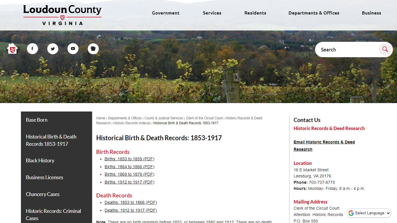 Historical Birth & Death Records: 1853-1917 | Loudoun ...